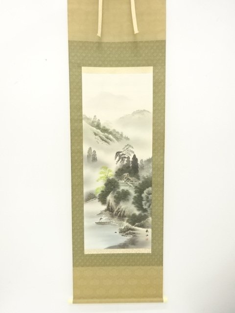 JAPANESE COLLECTIBLE / HANGING SCROLL BY AKIYAMA / COLORED LANDSCAPE /